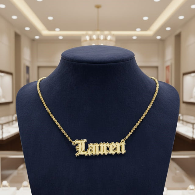 Old English Double Nameplate Necklace Custom Name Personalized