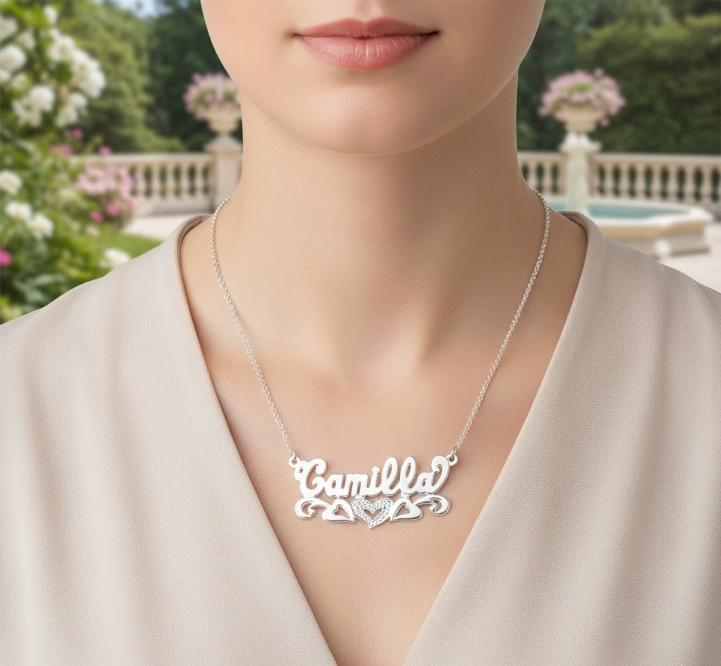 Beaded 3D Sterling Silver Name Necklace