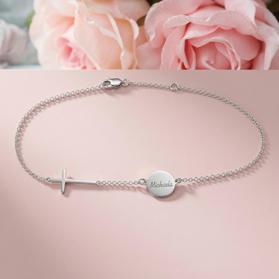Personalized Engraved Graceful Disc w/ Cross Station Anklet