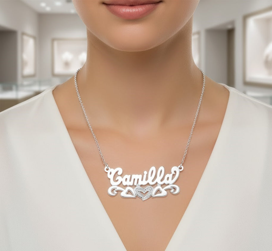 Sterling Silver Name Necklace - Personalized Custom Name - Beaded 3D
