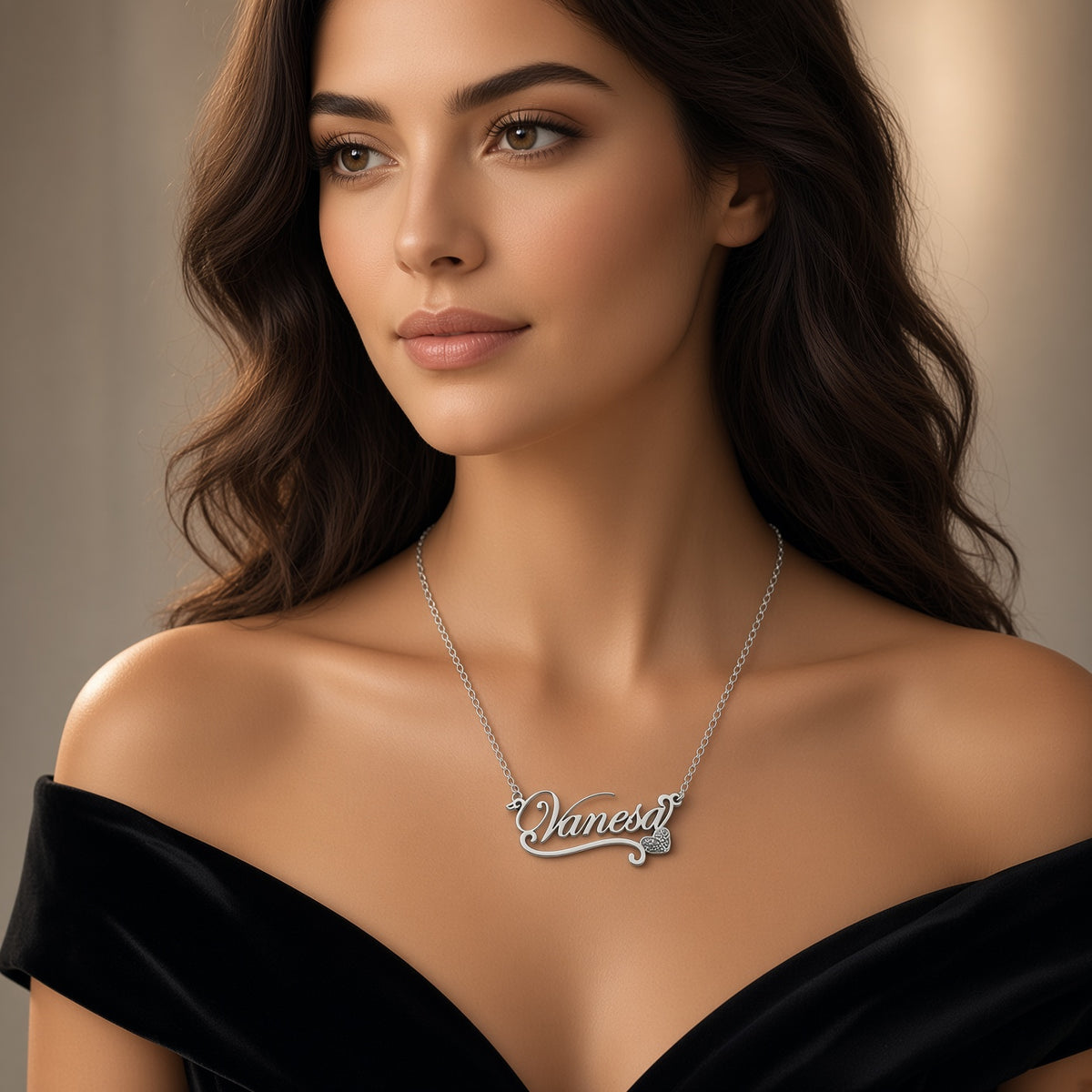 Personalized Script Name Necklace with Sweeping Heart Tail