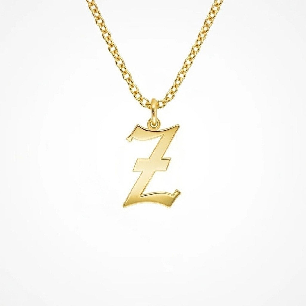 Old English Initial Necklace in Sterling Silver or Gold Plated Sterling Silver - Personalized Initial