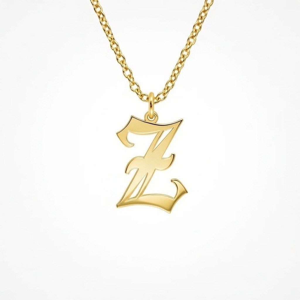 Old English Initial Necklace in Sterling Silver or Gold Plated Sterling Silver - Personalized Initial
