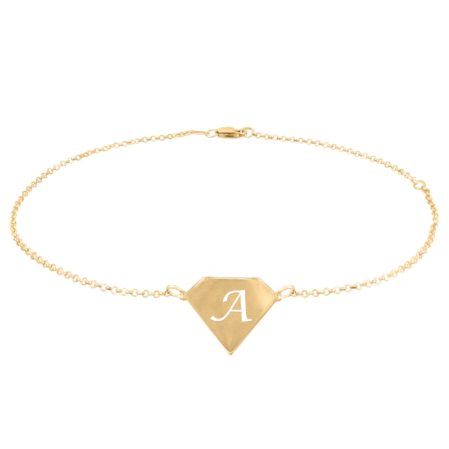 Diamond Shaped Initial Anklet In Sterling Silver or 14kt Rose or Yellow Gold Plating