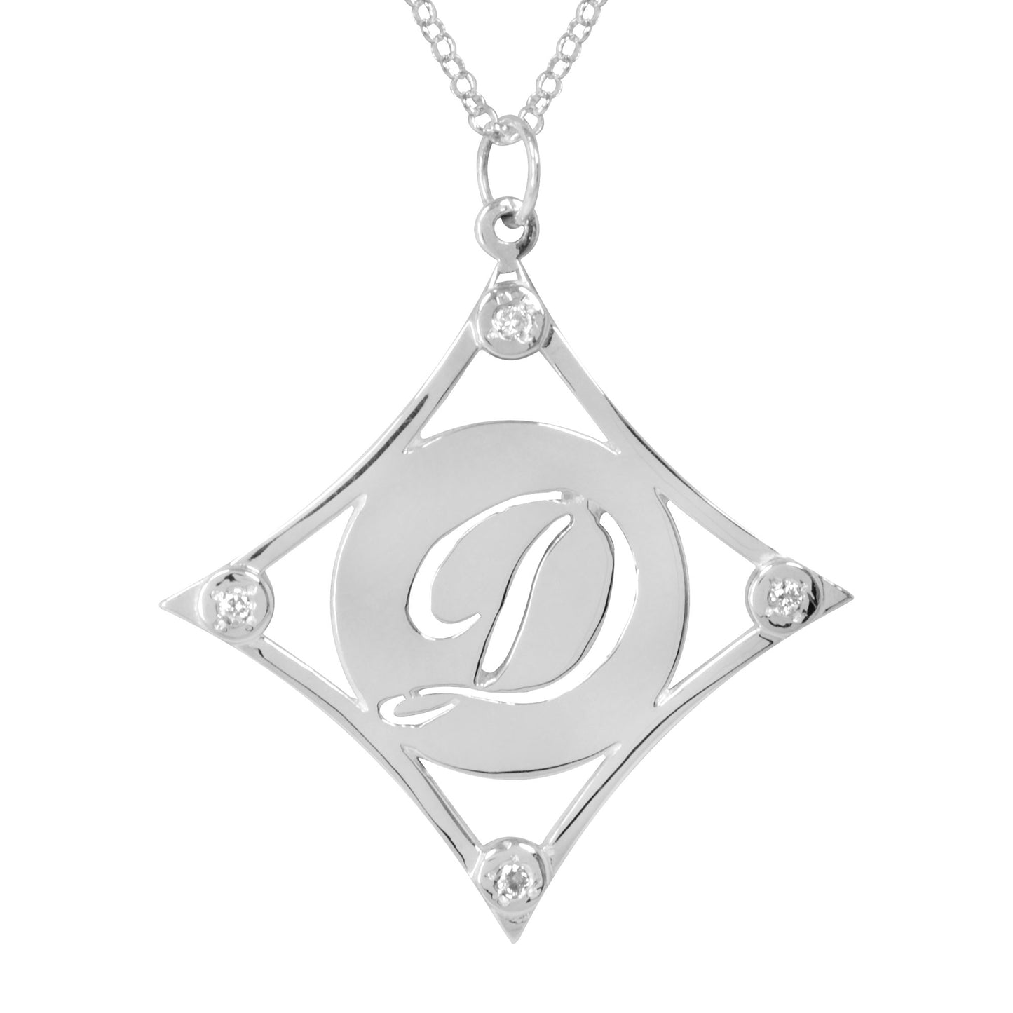 Diamond Shaped Diamond Accent  Initial Pendant