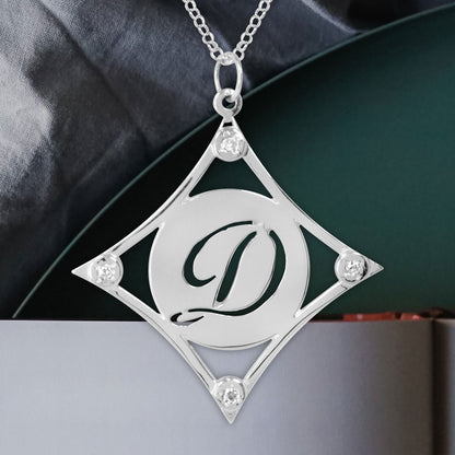 Diamond Shaped Diamond Accent  Initial Pendant
