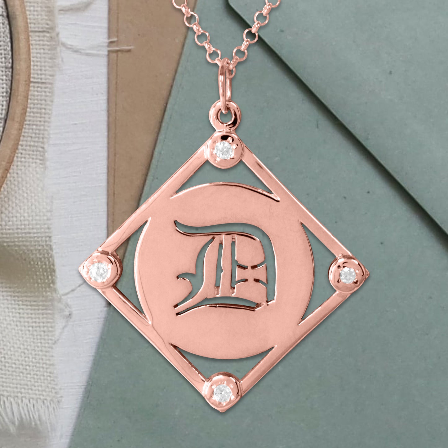 Personalized Dimond Accent  American Gothic Initial Pendant