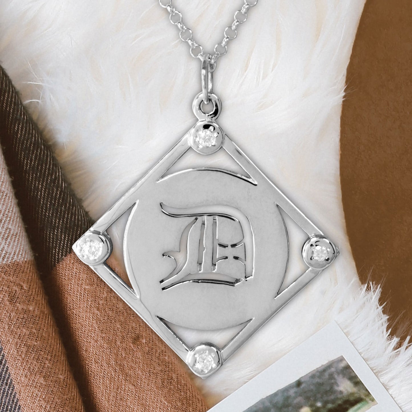 Personalized Dimond Accent  American Gothic Initial Pendant