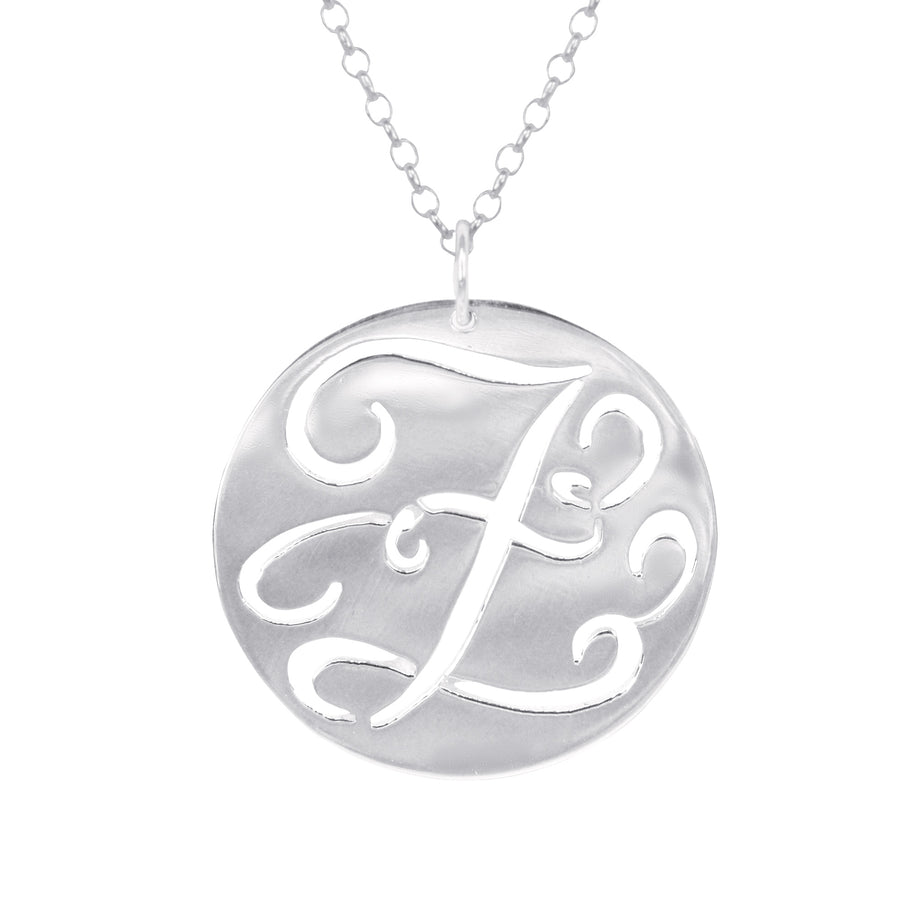 Fancy Script Cut Out Initial Necklace