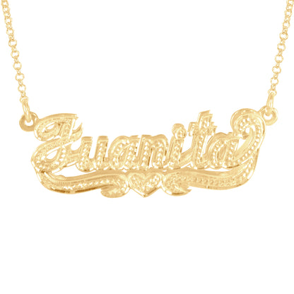 Double 3-D Full Diamond Nameplate with Heart