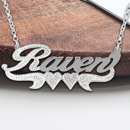 14kt Gold Filled Sterling Silver Beaded Script Nameplate with Tail