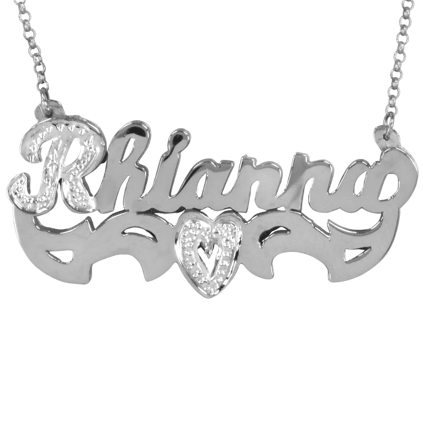 Double 3-D Personalized Nameplate with Beading in First Letter and Heart Tail
