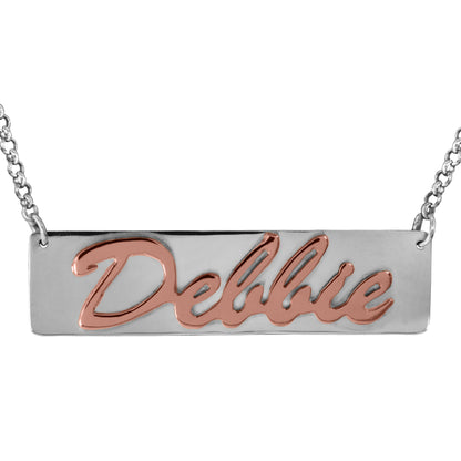 14kt Gold or 14kt Rose Gold Personalized Script Nameplate Necklace on a Sterling Plaque