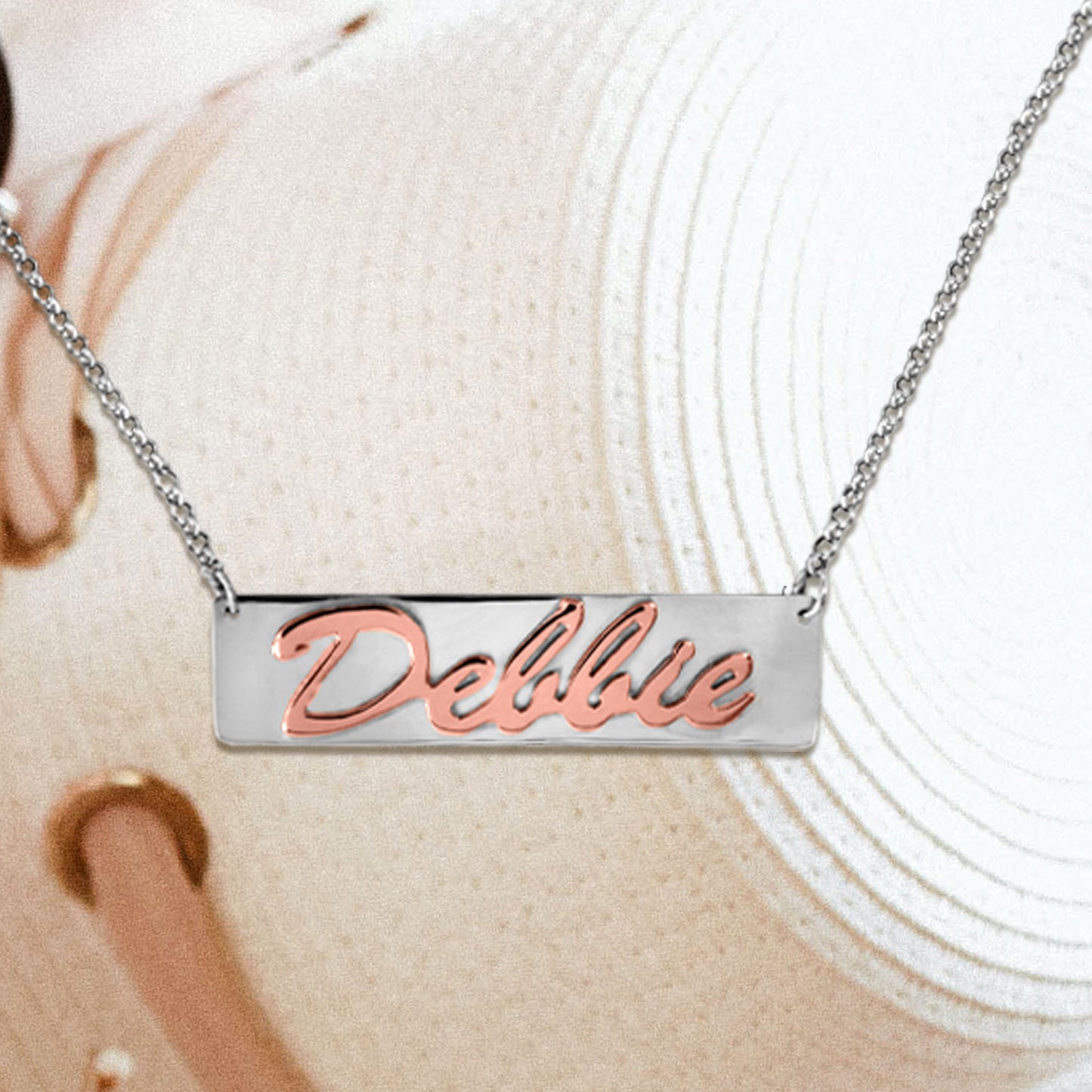 14kt Gold or 14kt Rose Gold Personalized Script Nameplate Necklace on a Sterling Plaque