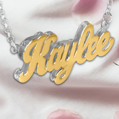 14kt Gold or 14kt Rose Gold Personalized Double 3-D Name backed with Sterling Silver