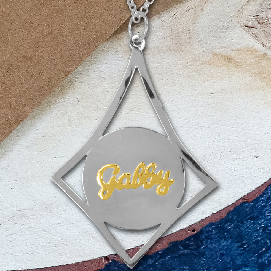 14kt Gold or 14kt Rose Gold Script Name Pendant on Sterling Silver