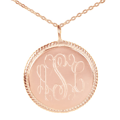 Large Rope Accent Engraved Monogram Pendant