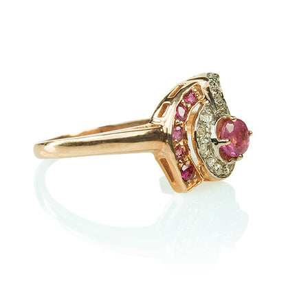 14kt Rose Gold Vintage Ruby and Diamond Ring