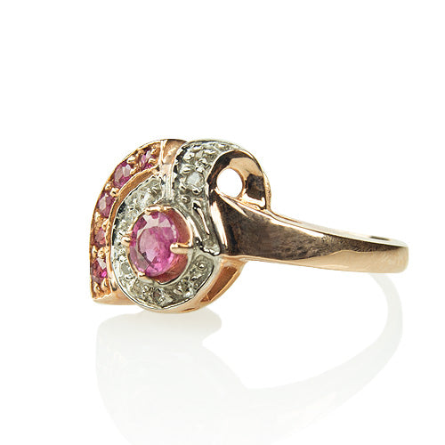 14kt Rose Gold Vintage Ruby and Diamond Ring
