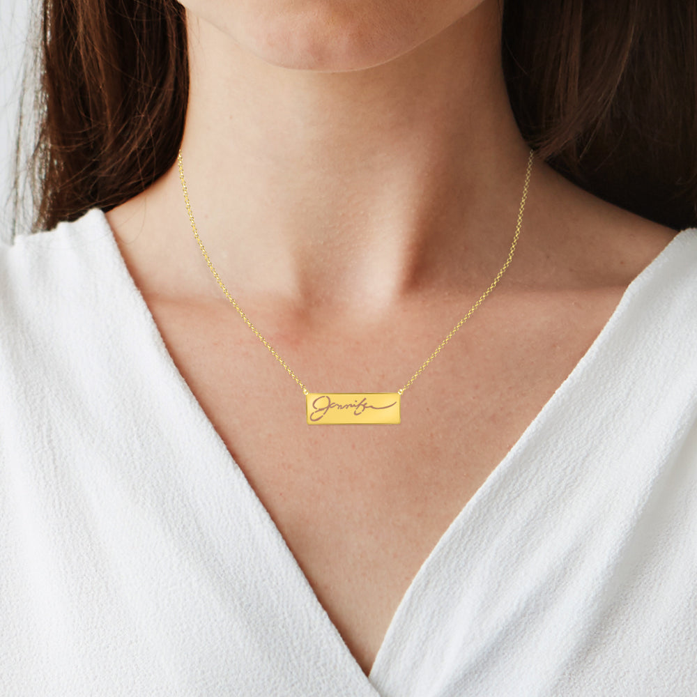 Your "VERY OWN HANDWRITTEN SIGNATURE" Solid Bar Necklace