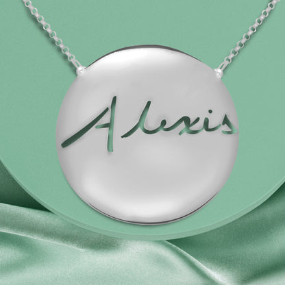 Your "VERY OWN HANDWRITTEN SIGNATURE" Solid Disk Necklace