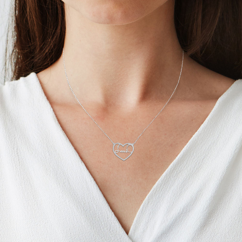 Your "VERY OWN HANDWRITTEN SIGNATURE" Open Frame Heart Necklace