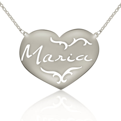 Your "VERY OWN HANDWRITTEN SIGNATURE" Solid Flourished Heart Necklace