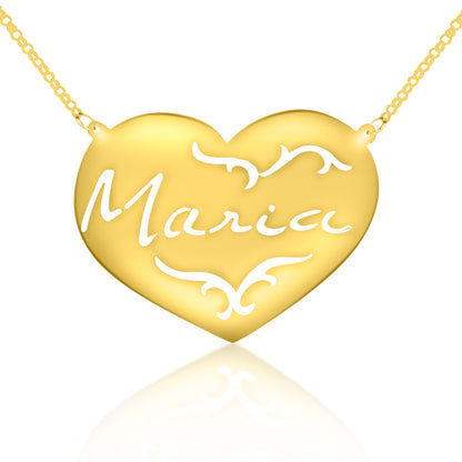 Your "VERY OWN HANDWRITTEN SIGNATURE" Solid Flourished Heart Necklace